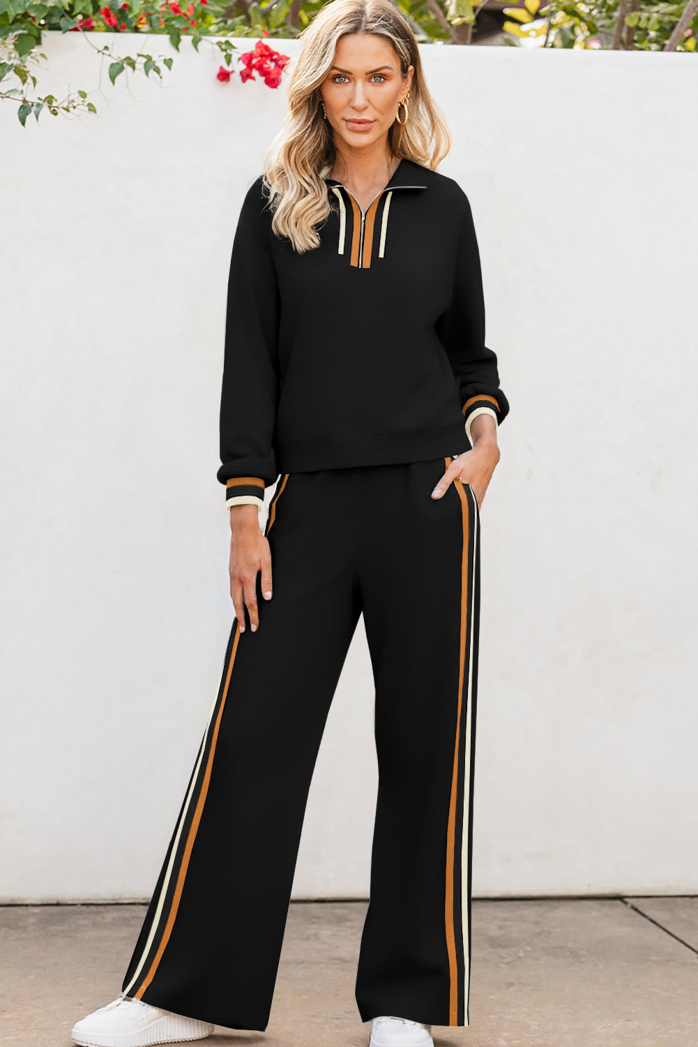 Black Striped Patchwork Set