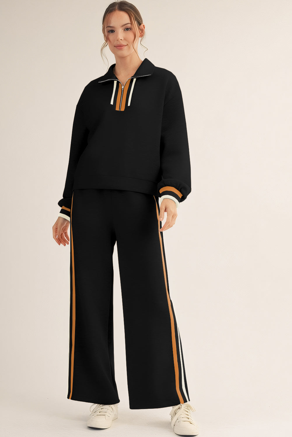Black Striped Patchwork Set