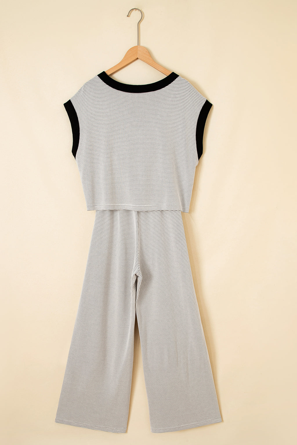 Lace Color Block Trim V neck Wide Leg Set
