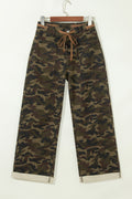 Camouflage Print Retro Grommet Tie Waist Loose Jeans