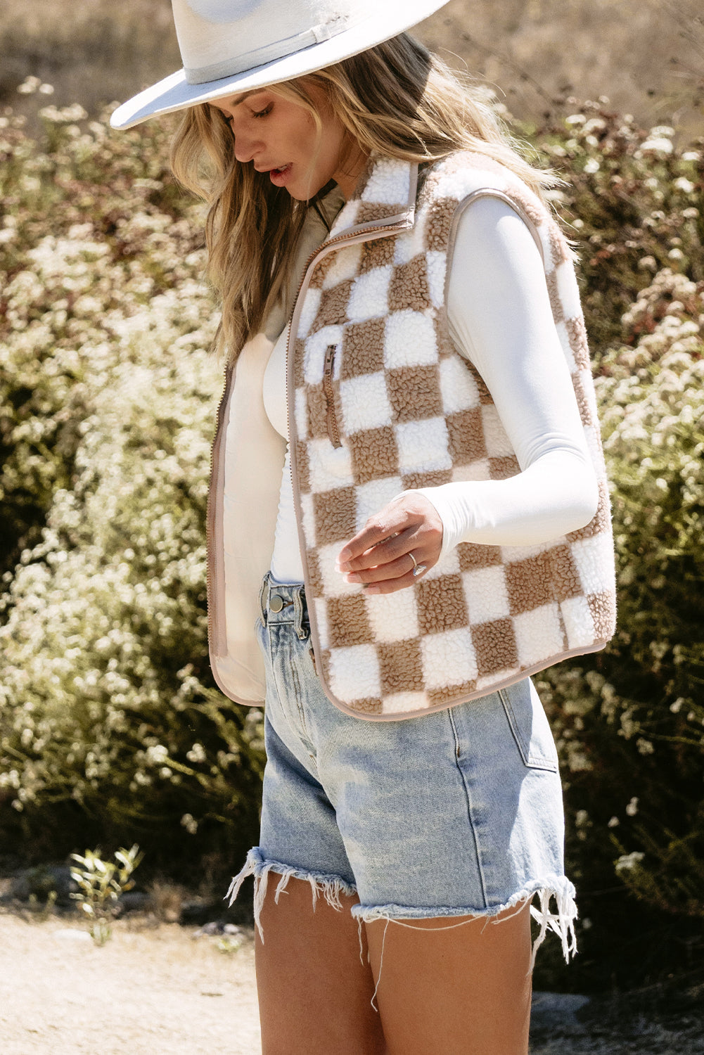 Checkered Sherpa vest