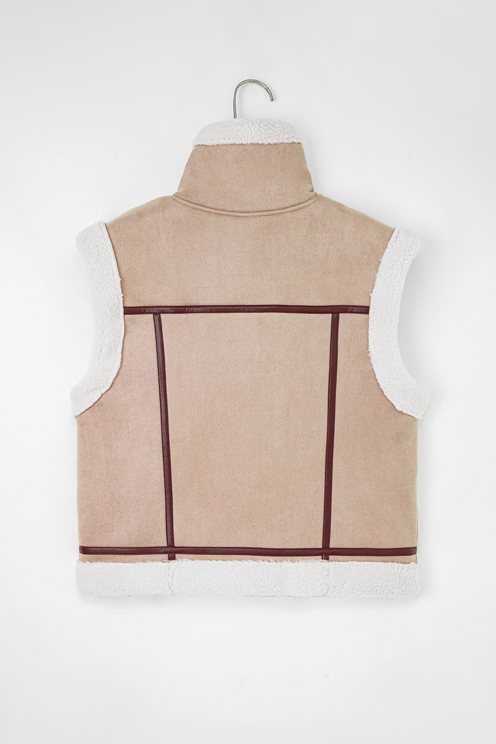 Faux Sherpa Khaki Suede Collar Vest