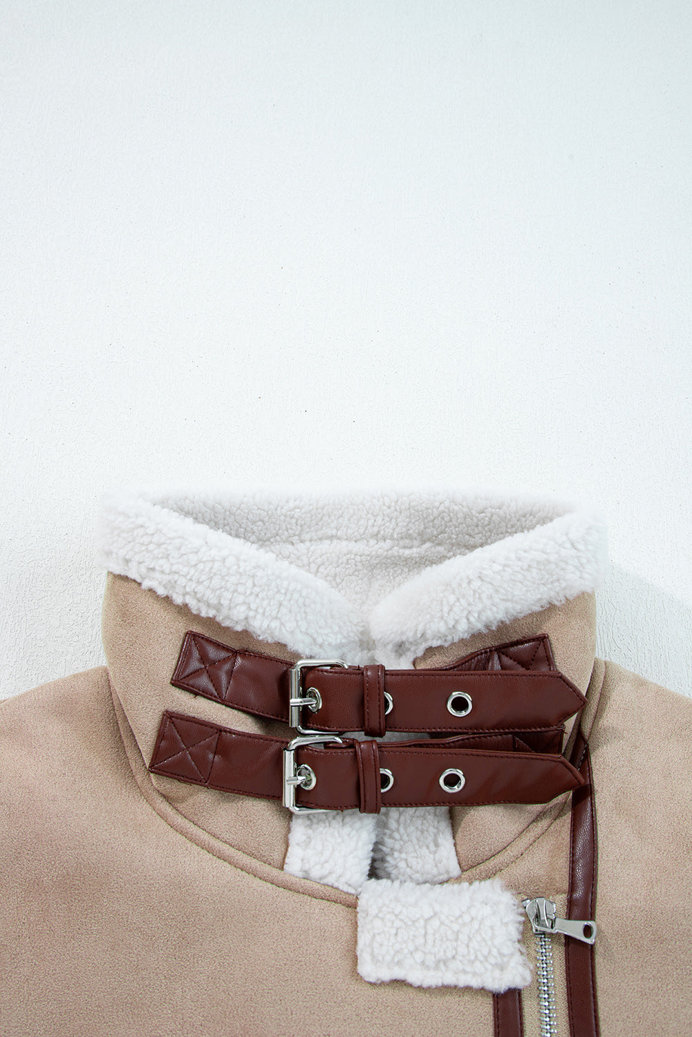 Faux Sherpa Khaki Suede Collar Vest