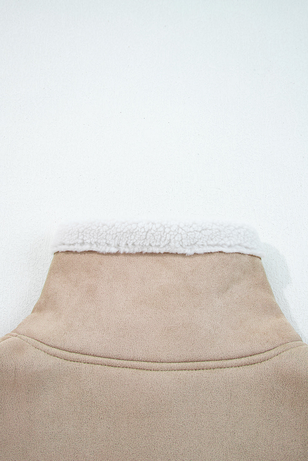 Faux Sherpa Khaki Suede Collar Vest