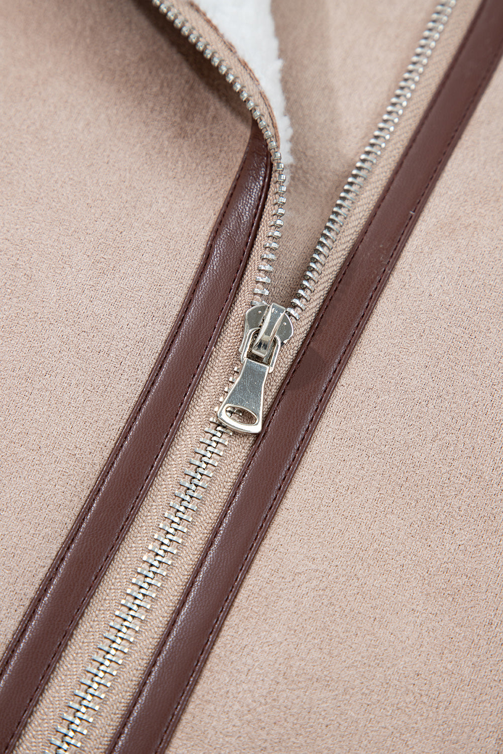 Faux Sherpa Khaki Suede Collar Vest