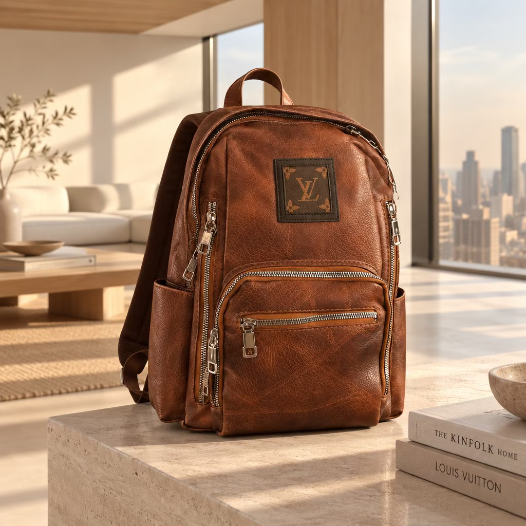 Leather Brown and Black Backpack