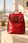 Fringed Red Leather Backpack
