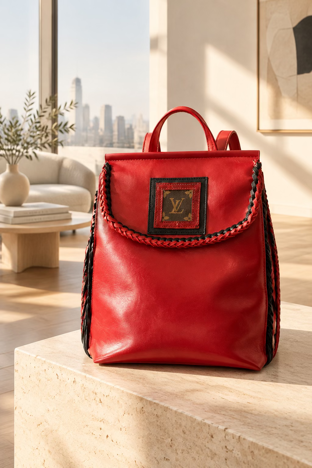 Fringed Red Leather Backpack