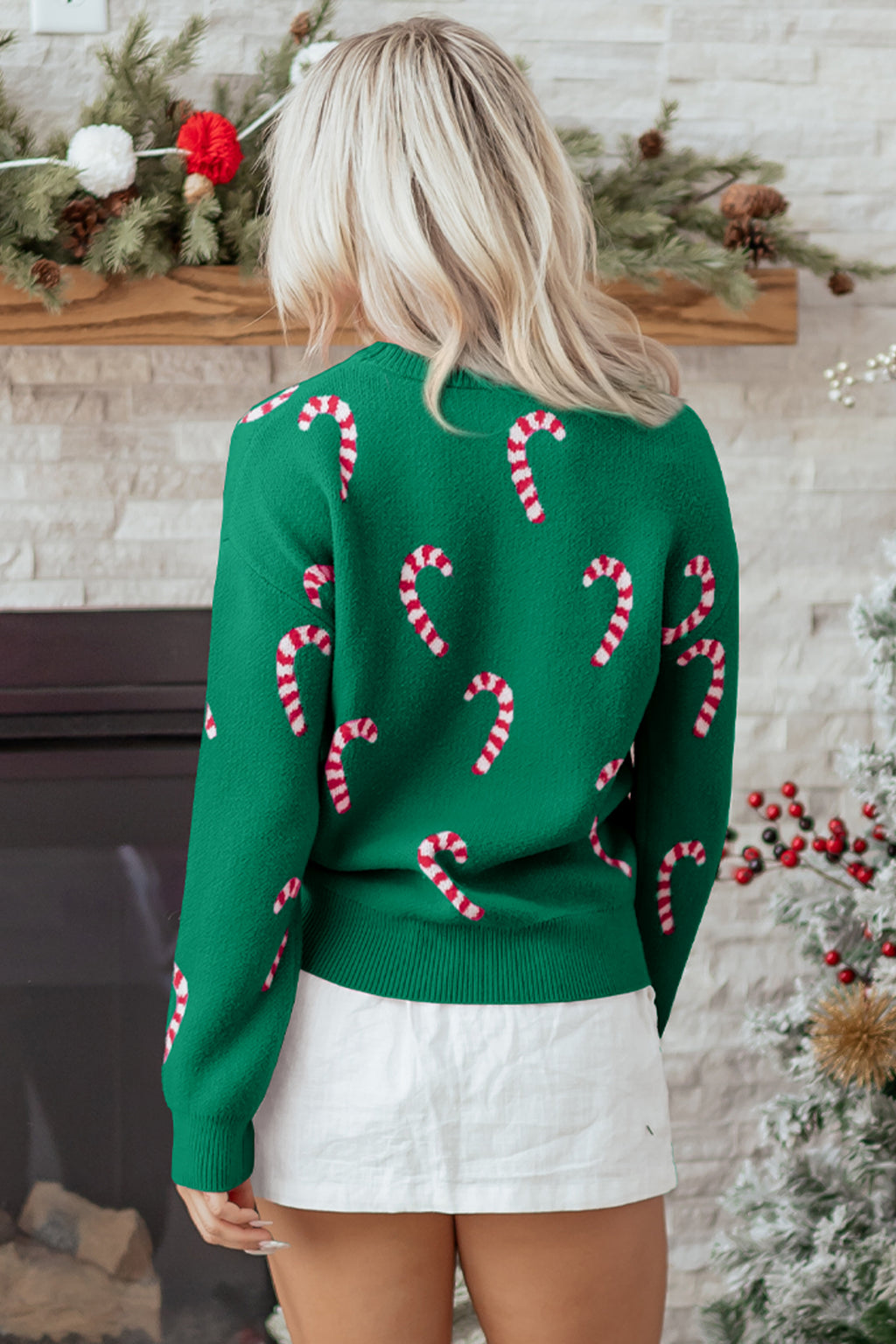 Sachet Pink Christmas Candy Cane Holiday Drop Shoulder Sweater