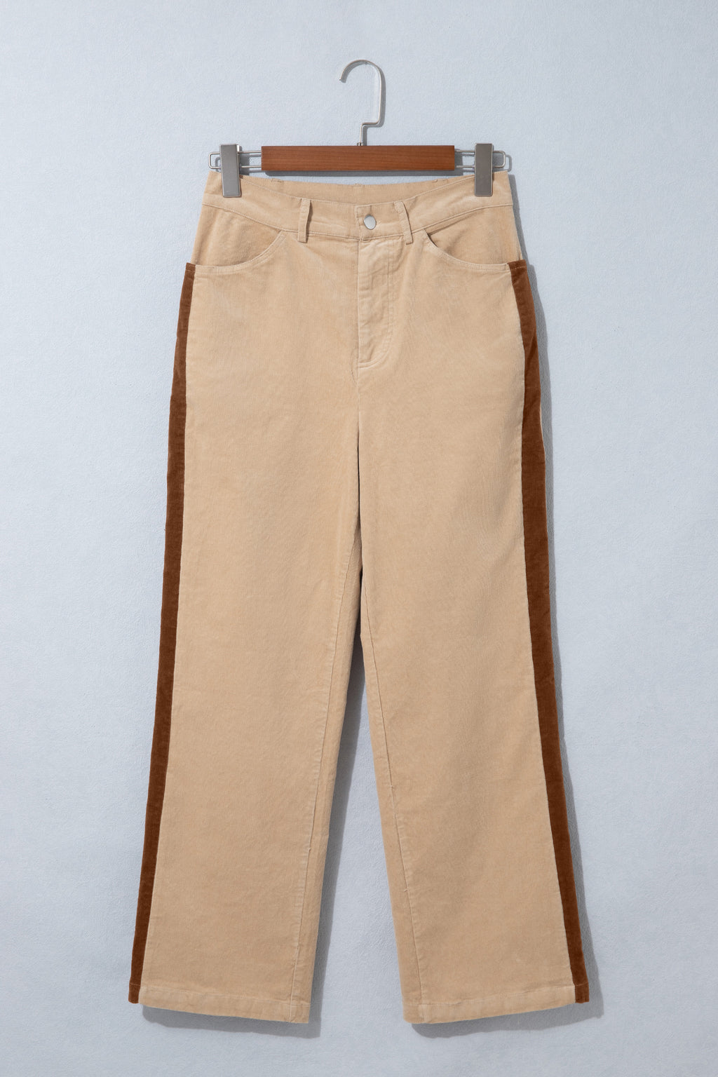 Smoke Gray Corduroy Side Panel Colorblock Straight Leg Pants