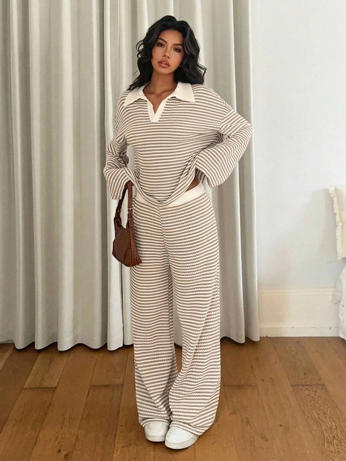 Striped Pullover & Wide Leg Lounge Set