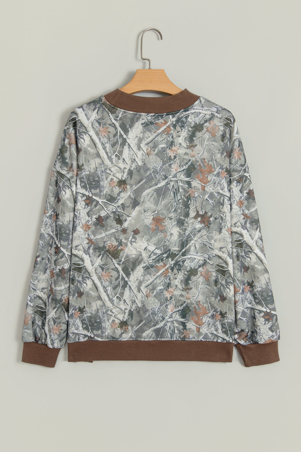 Gray Western Camo Letter Print Baggy Pullover Sweatshirt