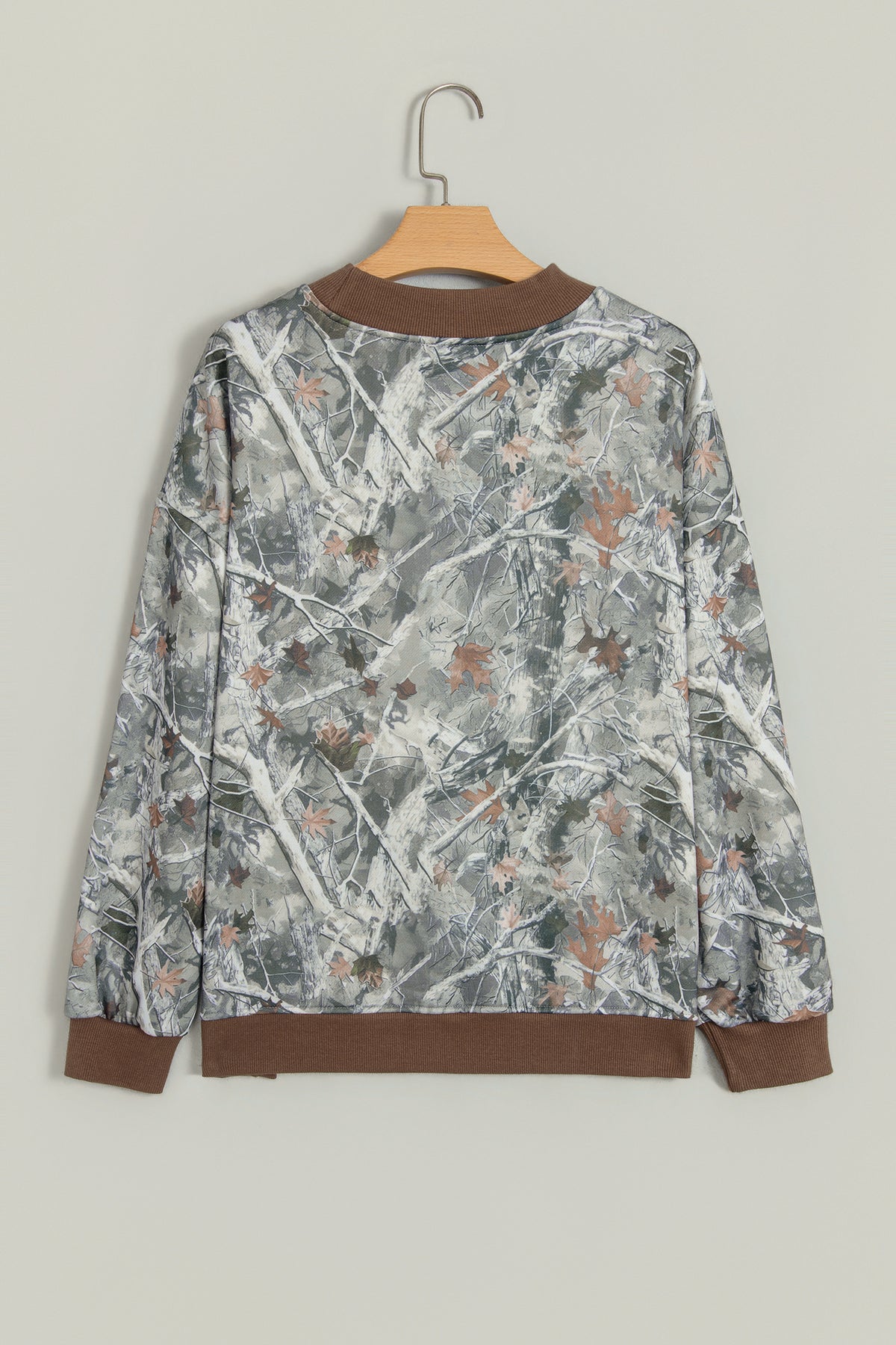 Gray Western Camo Letter Print Baggy Pullover Sweatshirt