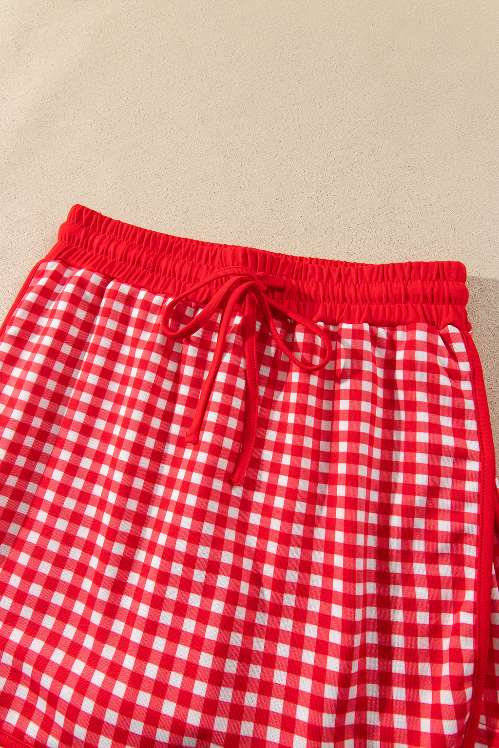 Green Gingham Oversized Ribbed Trim Crew Neck Long Sleeve Top and Skort Set