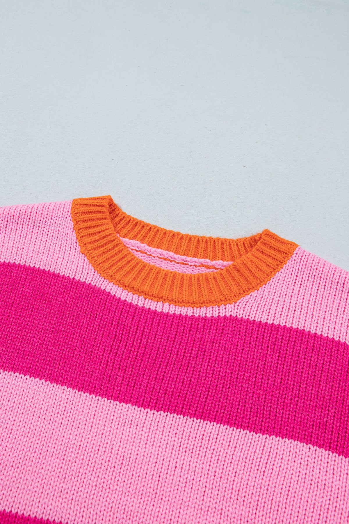 Rose Stripe Casual Colorblock Knit Drop Shoulder Relaxed Sweater