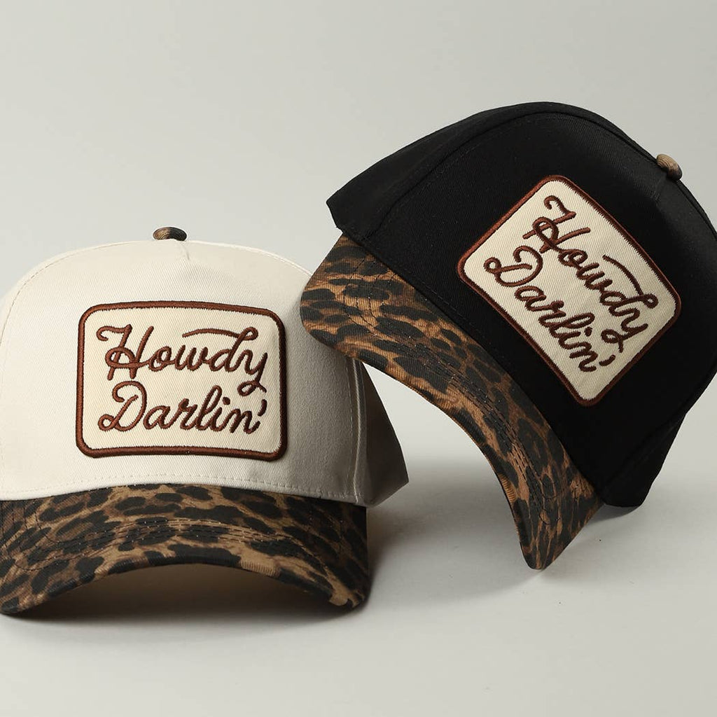 Howdy Darlin' Embroidered Leopard Brim Trucker Hat