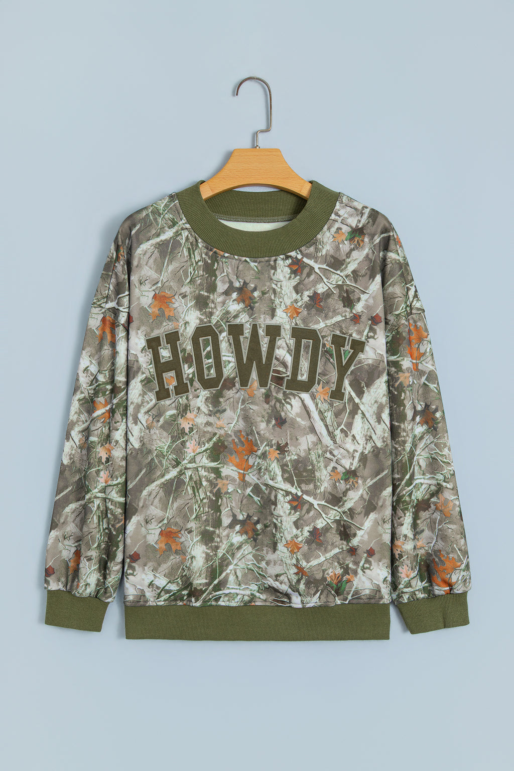 Gray Western Camo Letter Print Baggy Pullover Sweatshirt