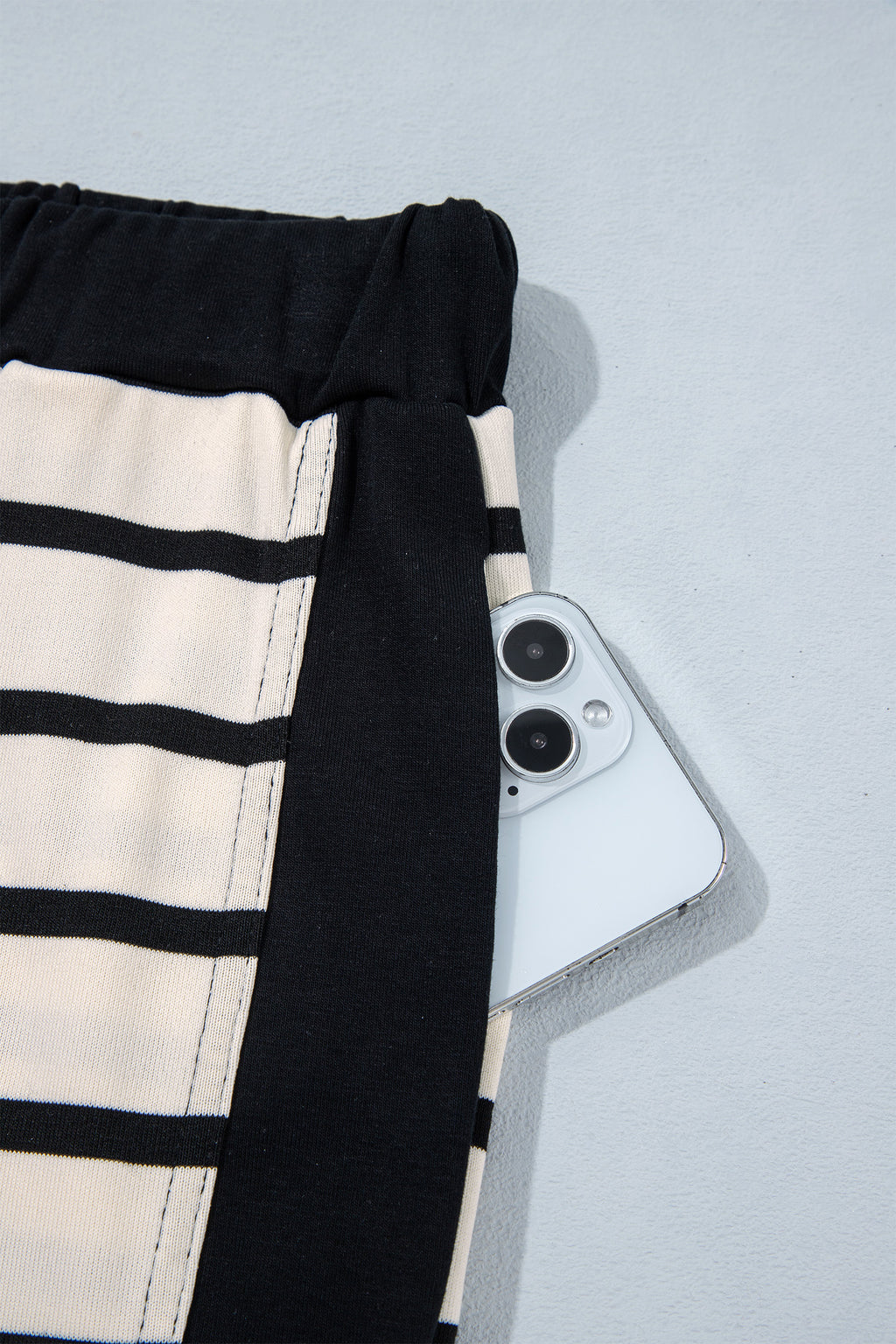 Beige Stripe Relaxed Long Sleeve Top Color Block Detail Drawstring Pant Set