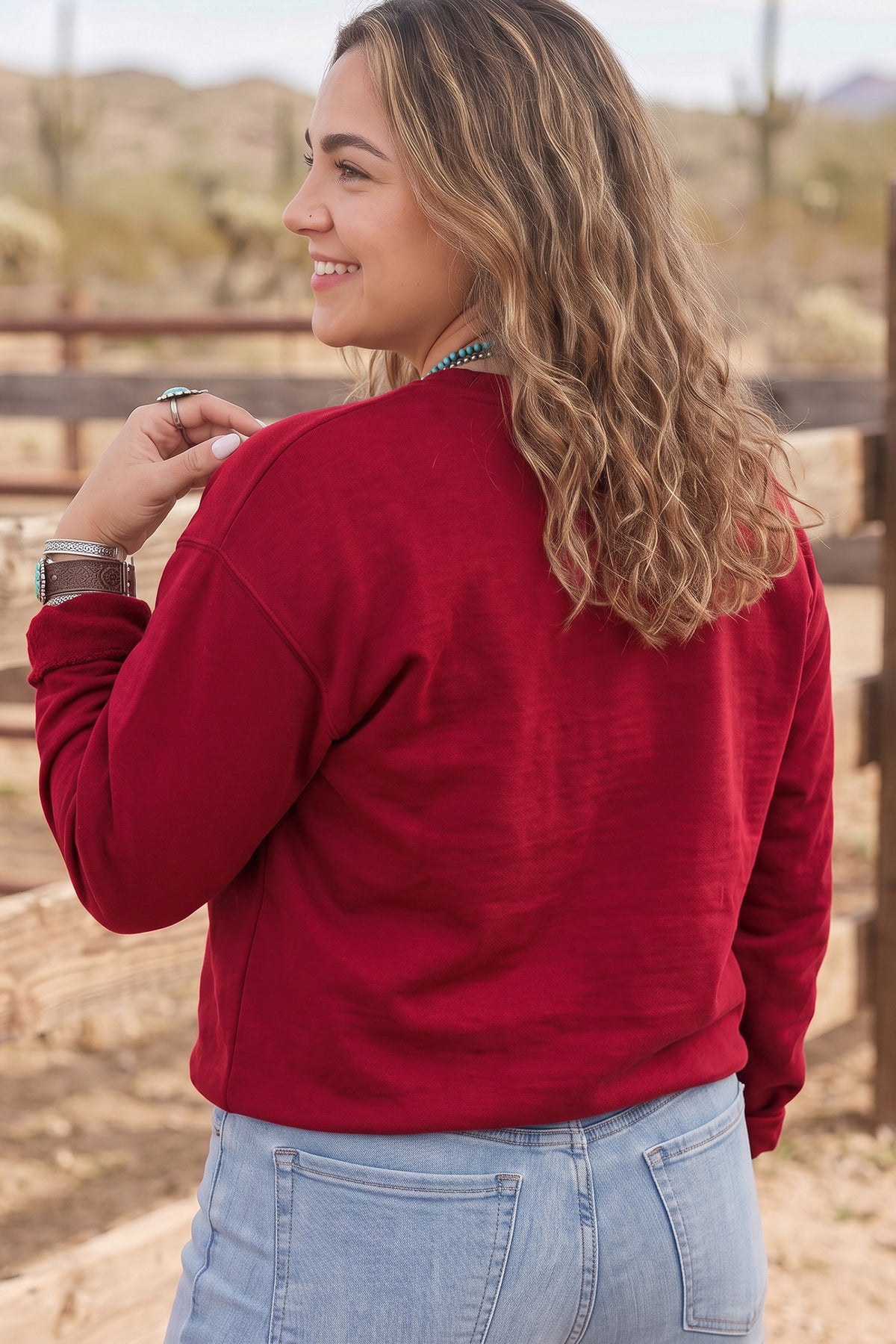 Parchment PRAY Letter Patchwork Round Neck Long Sleeve Plus Size Sweatshirt