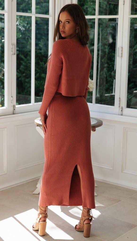 Solid Color Top & Skirt 2PCS Kintted Set Sweater Set HL7300