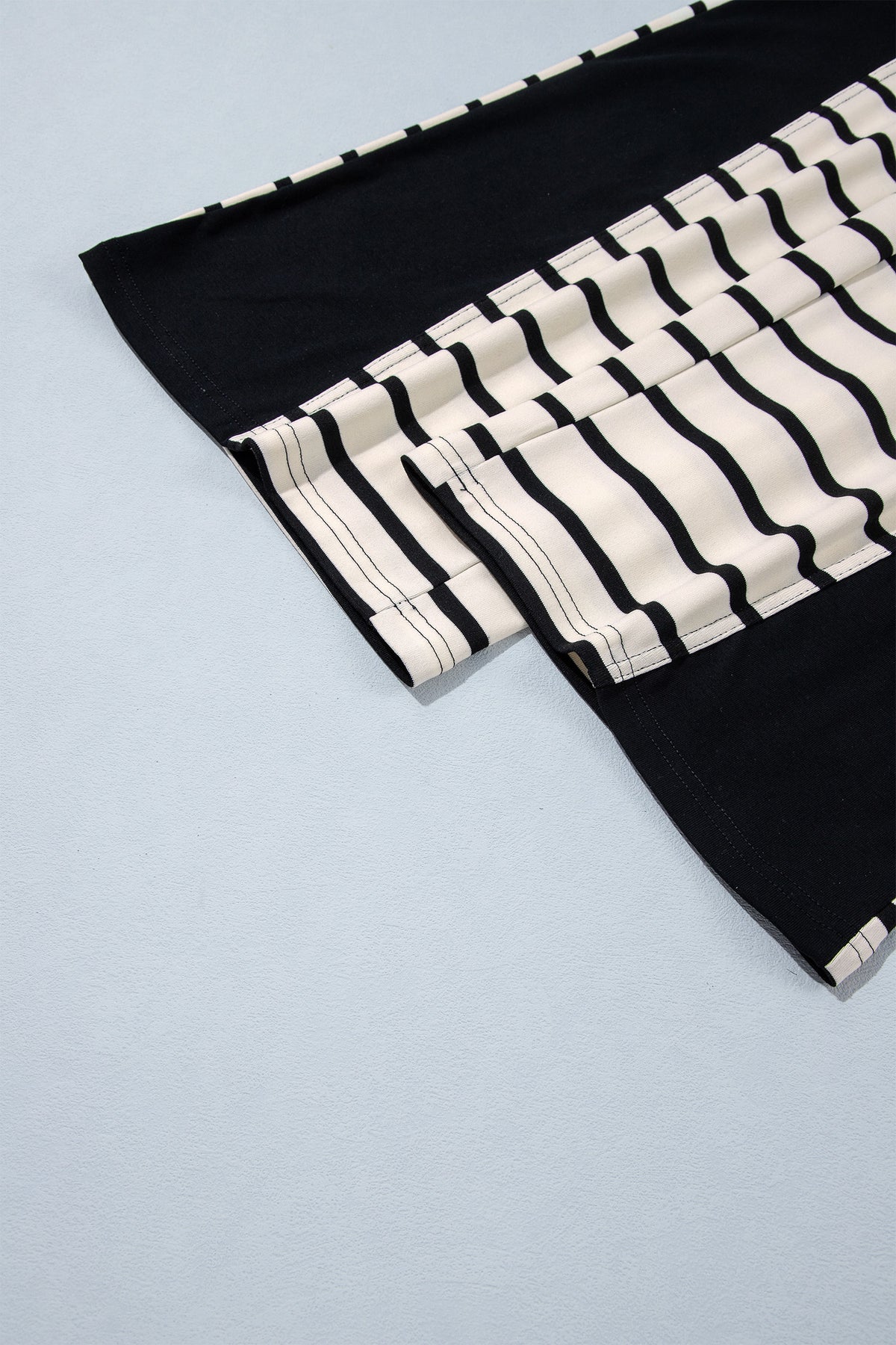 Beige Stripe Relaxed Long Sleeve Top Color Block Detail Drawstring Pant Set