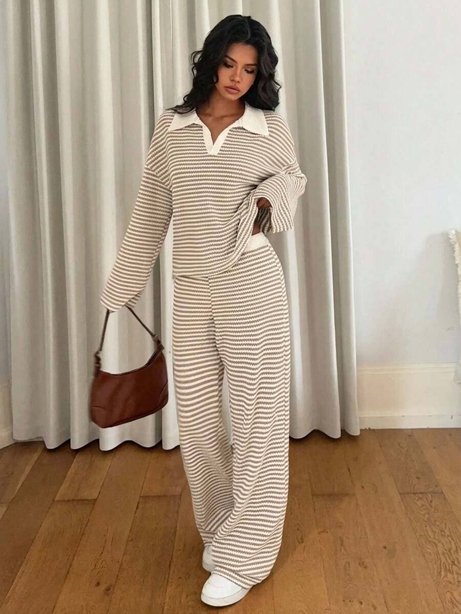 Striped Pullover & Wide Leg Lounge Set