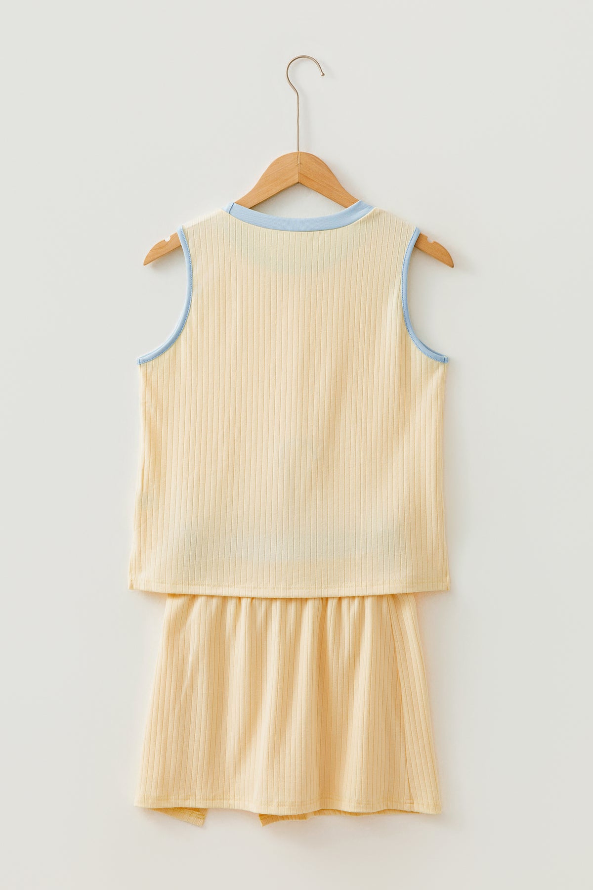 Yellow Contrast Trim Ribbed Tank Split Skort 2pcs Set
